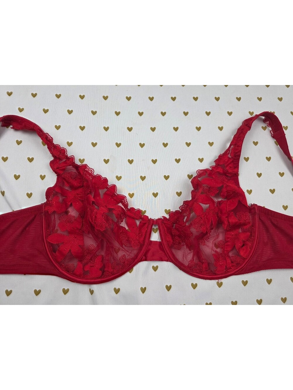 Victorias Secret Red Unlined Floral Demi Balconette Bra 40DD